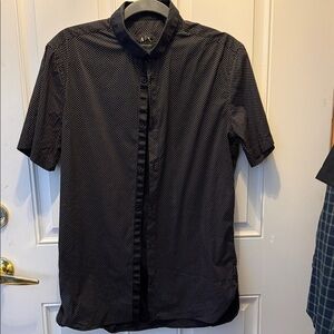 A/X Armani Exchange Black Short-Sleeve Button-Down with White Microdot Pattern